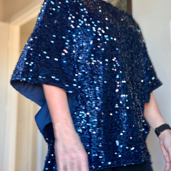 Jingle Belles by Kim Gravel Sequin Paillette Velvet Poncho XS Pageant blue - Picture 4 of 12